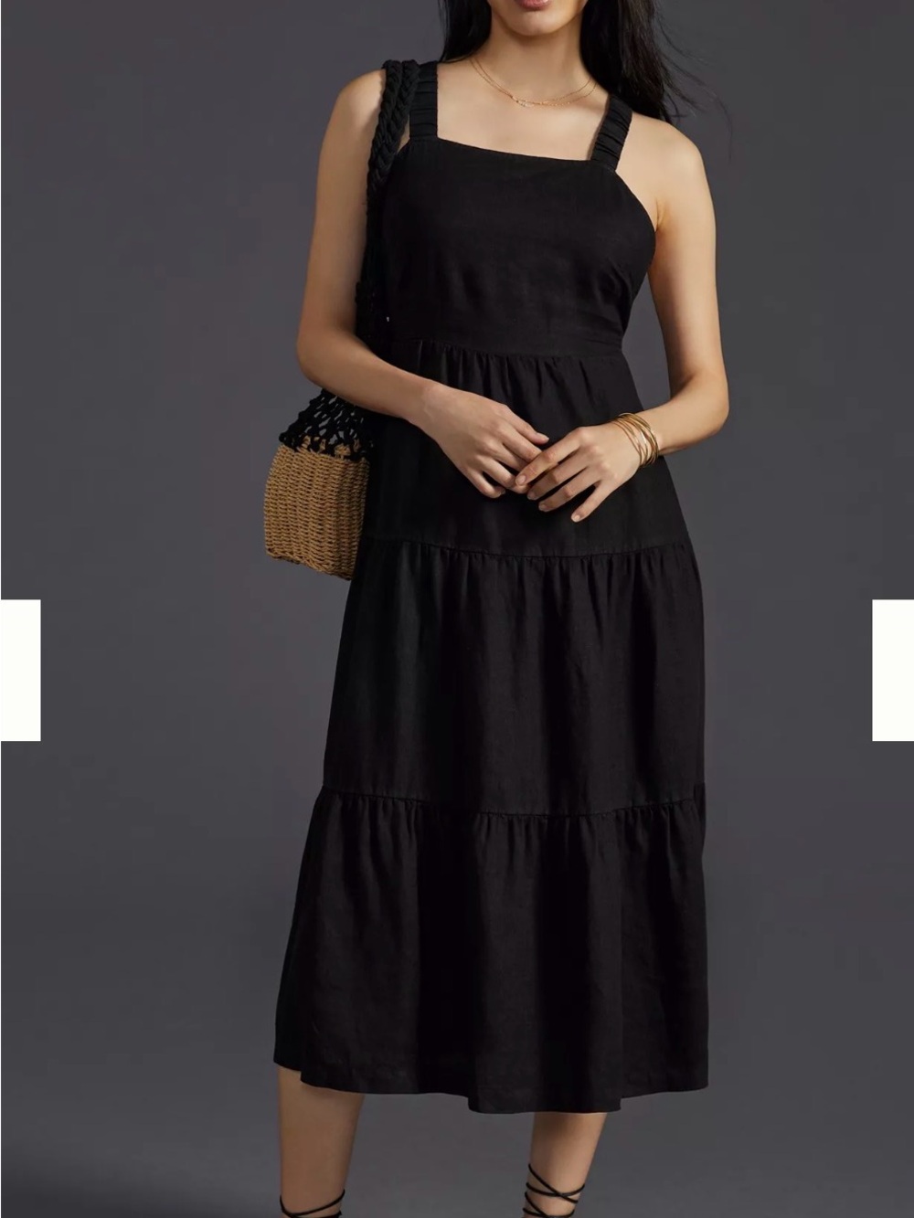 Anthropologie Cloth & Stone Cross-Back Linen Tiered Midi Dress – M